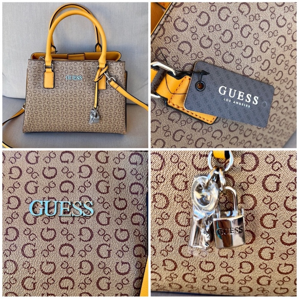NEW GUESS Tan and Yellow Satchel Bag